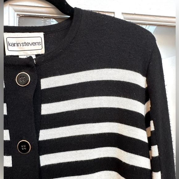 Vintage Karin Stevens Black & White Stripe Wool Knit Sweater Dress Size Small S - Picture 2 of 10